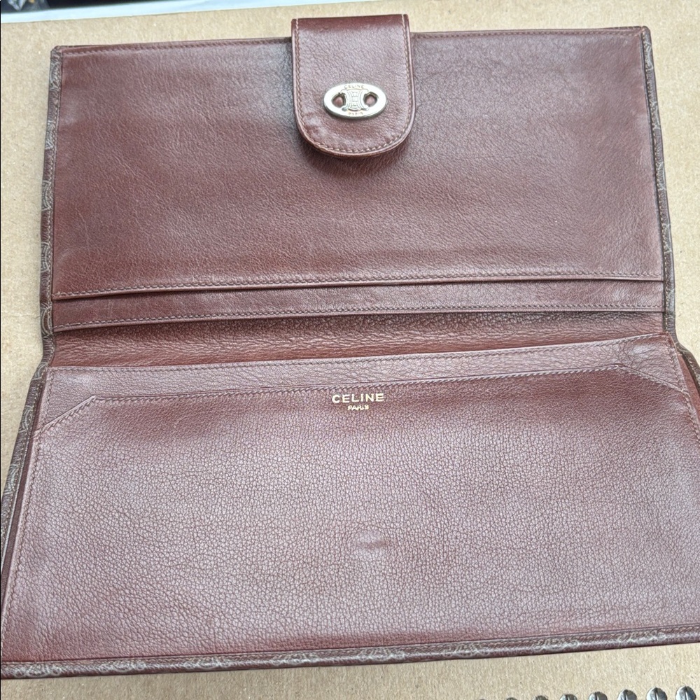 Vintage Celine Macadam Monogram Wallet Brown Leather Snap long Wallet - Picture 8 of 9